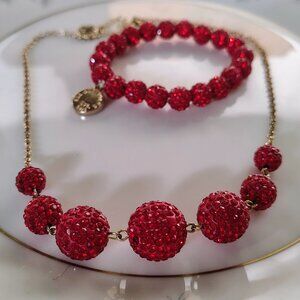 Liz Claiborne Red Sparkle Rhinestones Sphere Set Necklace Bracelet
